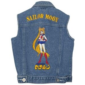 VTG Angel Bait Sailor Moon Embroidered Anime Button Down 2 Pocket Jean Vest M